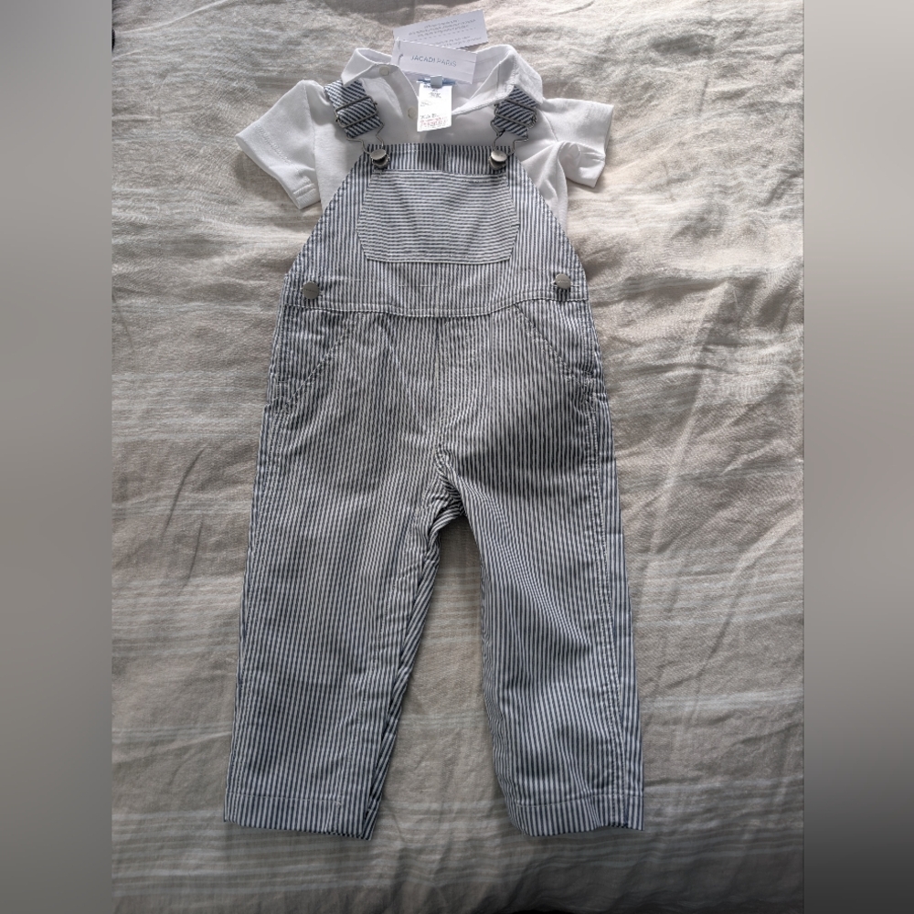 Jacadi Striped Overalls with White Shirt